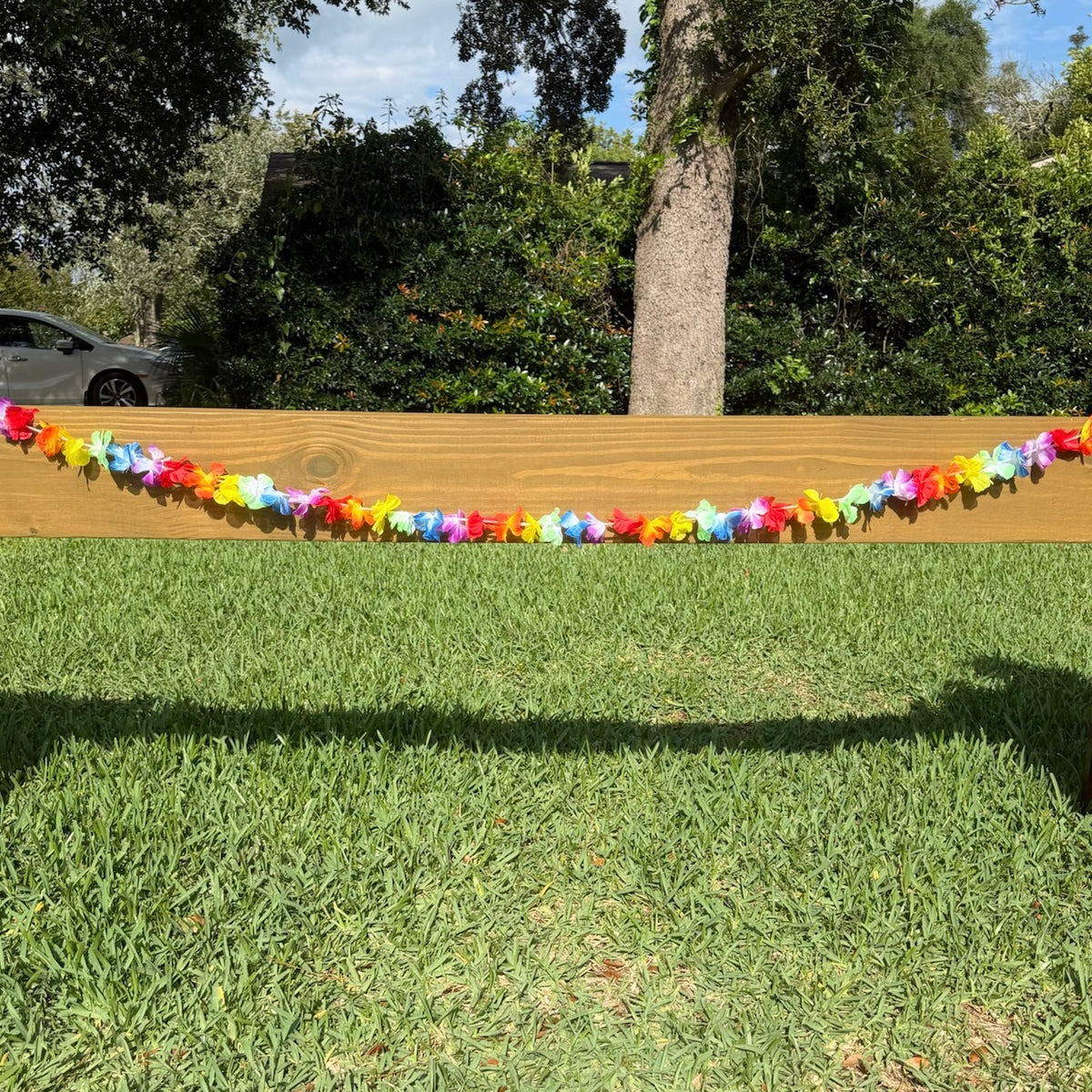 Colorful Hawaiian luau flower garland