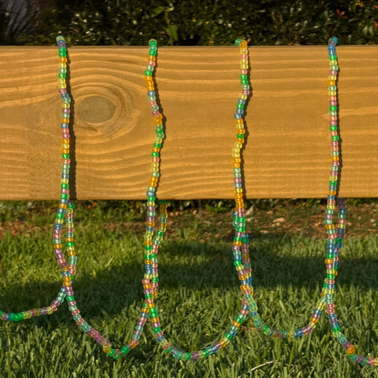 Beaded string of lights, daytime view lights off, 