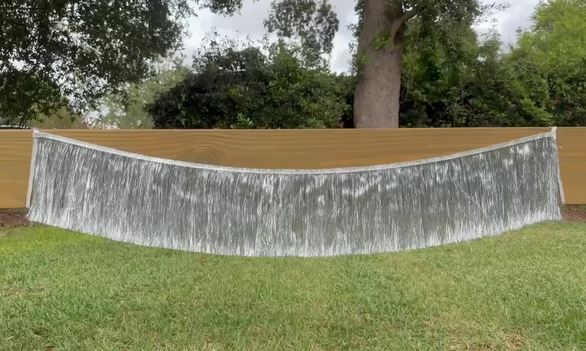 Silver metallic fringe video blowing in the wind